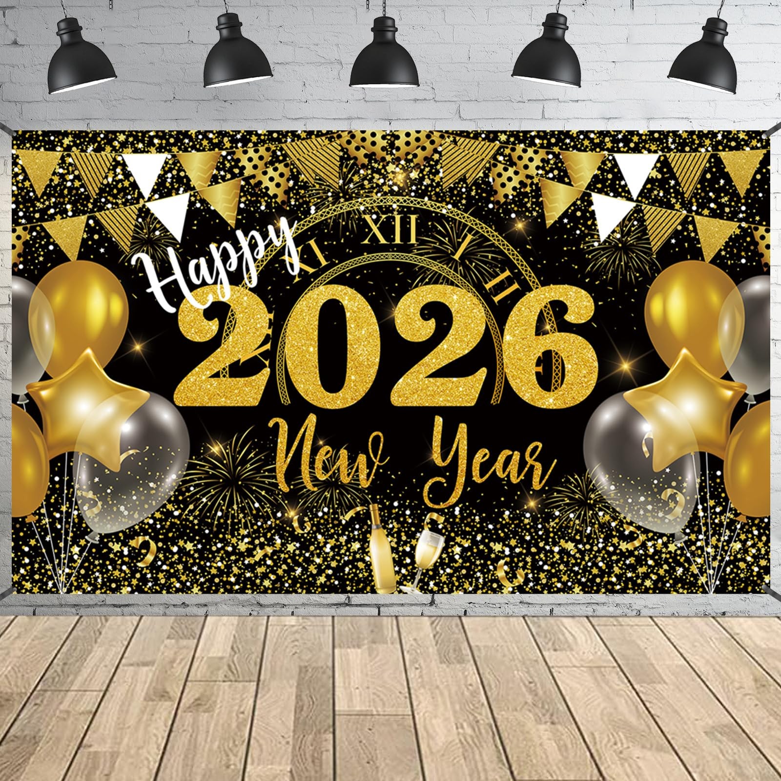 2026 Happy New Year Banner, Extra Large Fabric Years Eve Haapy 1