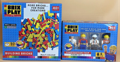 Brix Spiel Konvolut 50 Teile Bausteine & Bau Team Figuren verpackt versiegelt