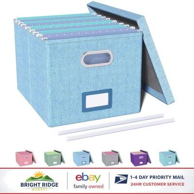 Portable File Organizer Box for Document Storage with Flip Top Lid, Sky Blue