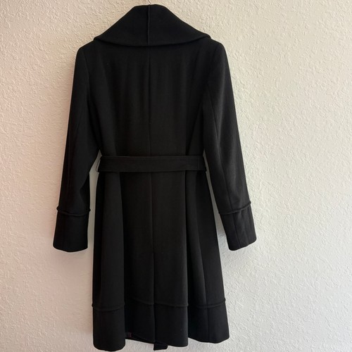 Calvin Klein Womens Black Wool Blend Belted Shawl Collar Trench Coat Size 10 - Picture 16 of 16