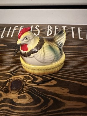 Vintage Ceramic Hen on Nest with Egg Salt & Pepper Shakers