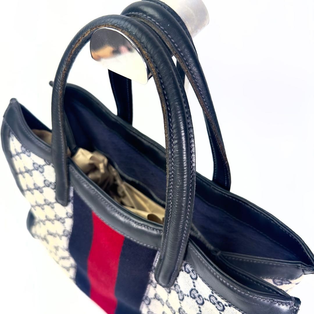 GUCCI GG Pattern Tote Bag Blue Sherry Line Vintage Leather Large thumbnail 5