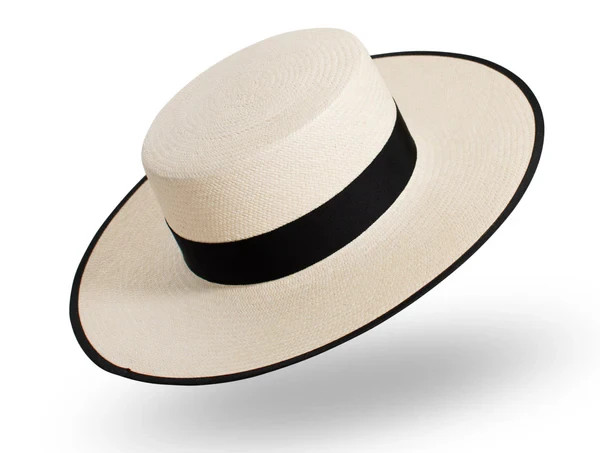 JANESSA LEONE Straw Wide Brim Boater Hat Black Trim MEDIUM Panama Melania Trump 64390₽