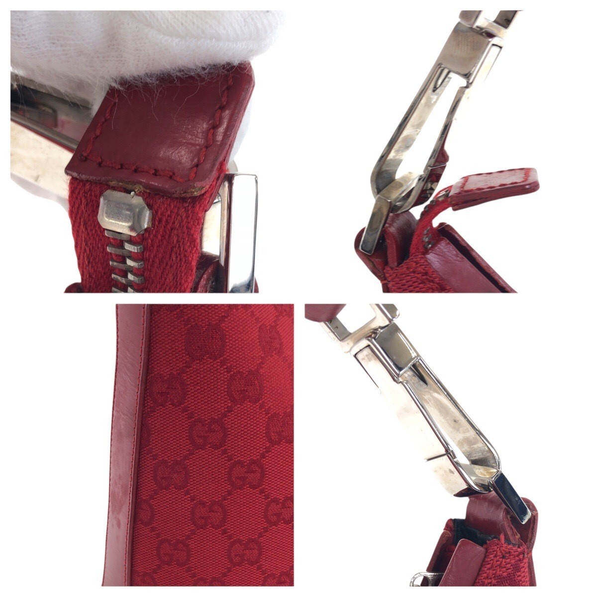 GUCCI Hobo Red Silver Hardware GG Canvas Leather 000 0602 Shoulder Bag Women s thumbnail 5