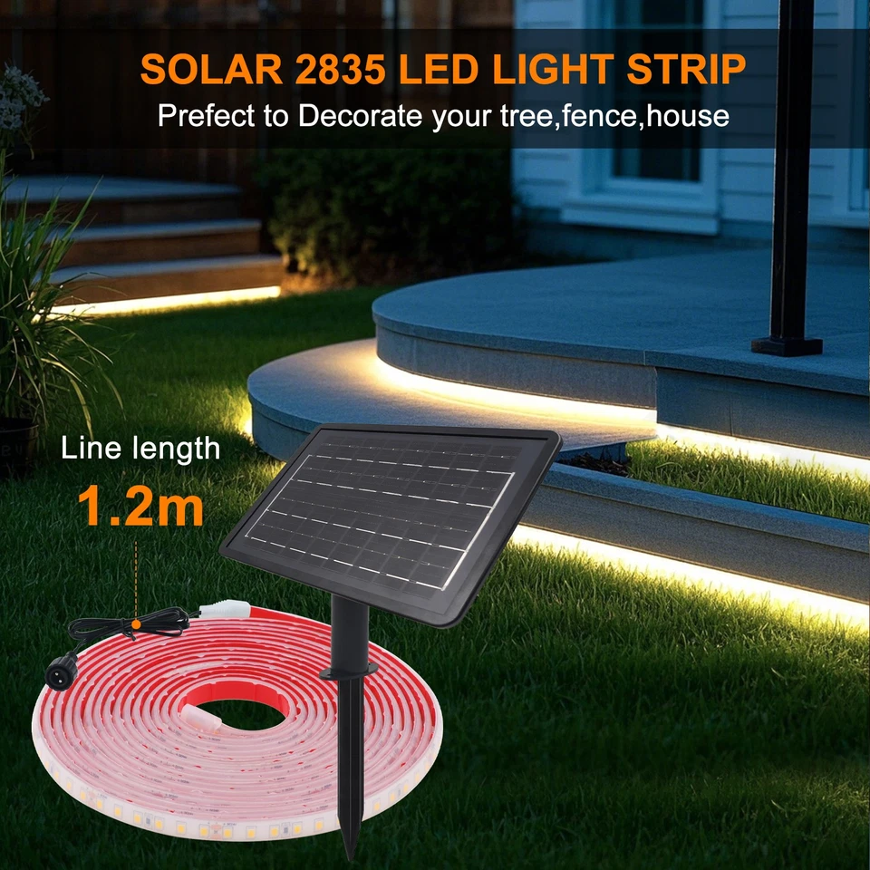 Solar LED Streifen Aussen Wasserdicht Stripe Lichter Selbstklebend Lichtleiste - Bild 4 von 4