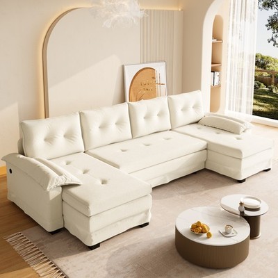 109.5'' U-Shaped Sleeper Sofa with Pull Out Bed,2 in 1 Convertible Couch Bed wi