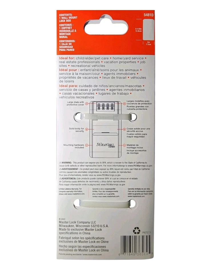 Master Lock Large Key Lockbox Combination Dials Wall Mounted Outdoor Security - Image 4 of 4