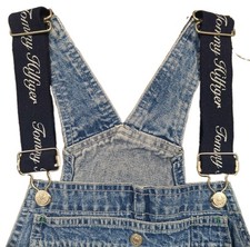 Vintage Y2K Tommy Hilfiger Overalls Womens Medium Blue Jean Denim Logo Straps