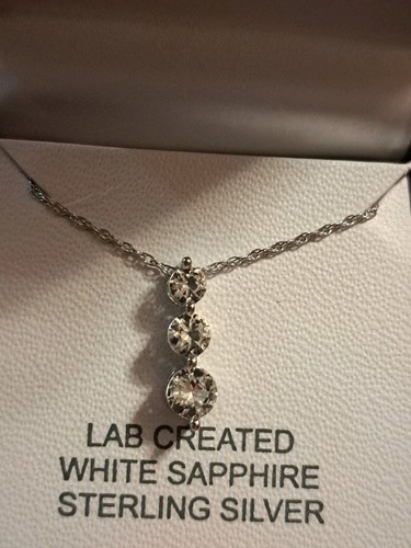 Womans Lab Created Sterling Silver White Sapphire Pendant 18in Necklace - Bild 2 von 4