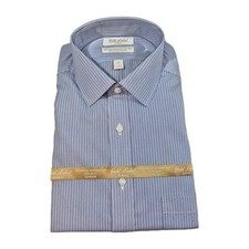 Roundtree Yorke Gold Label Men Shirt Size 16.5 35 Blue Poplin Slim Fit Stripe 63