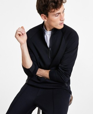 Alfani Men's Alfatech Quarter-Zip Sweatshirt, Deep Black, LARGE SIZE
