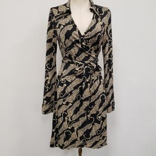 Diane Von Furstenberg Womens Rare Tiger Wrap Dress Size XS Black Paris Hilton