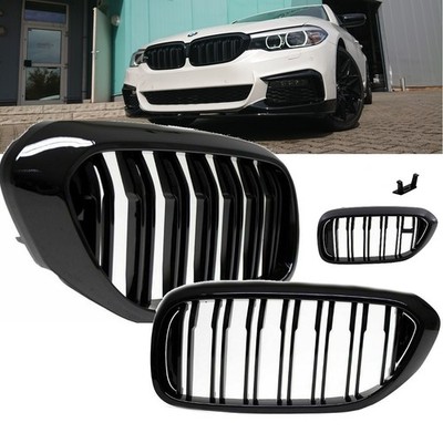 Set Doppelsteg Kühlergrill Schwarz GLANZ Performance für BMW 5er G30 G31 17-20