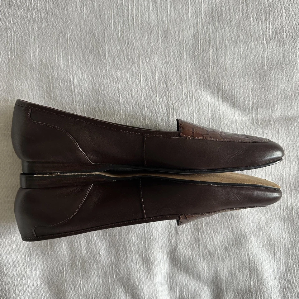 Zapatos Mocasines Enzo Angiolini Mujer Talla 10N Cuero Marrón Cocodrilo Repujado Estrechos Foto 4 de 4