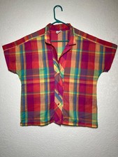Women’s Koret multicoloured plaid button up vintage shirt SzL made in USA!