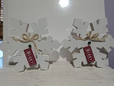 Christmas wooden snowflake tabletop decor set of 2 winter wonder lane Merry 9"