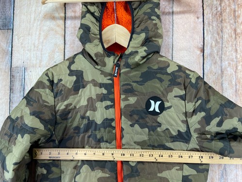 Hurley Quilted Full Zip Hooded Jacket Youth Boy's Large 12-13 Brown Camo Orange - Picture 8 of 24
