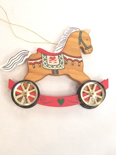 Madera Pintado a Mano Hobby Caballo Navidad Adorno Ruedas Giratorias - Imagen 2 de 6