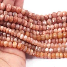 1 Strand Peach Moonstone Rondelles , Faceted Roundelle Beads, Gemstone 12inch