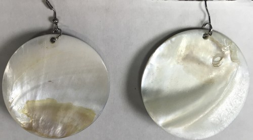 Orecchini Abalone dipinti a mano conchiglia di mare 2" cerchio gancio colorato vortice usati in ottime condizioni - Foto 6 di 7