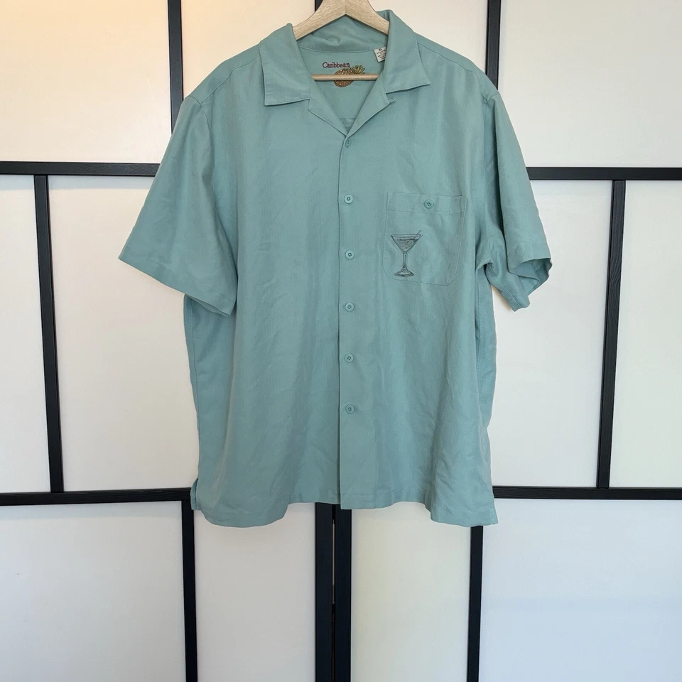 Caribbean Mens Size XL Short Sleeve Button Up Shirt “CARIBBEAN COCKTAILS” READ - Image 3 of 4