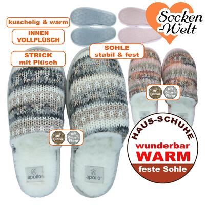 Damen Hausschuhe Hygge-Style bunte Puschen Slipper im Folklore Look mit Glitzer