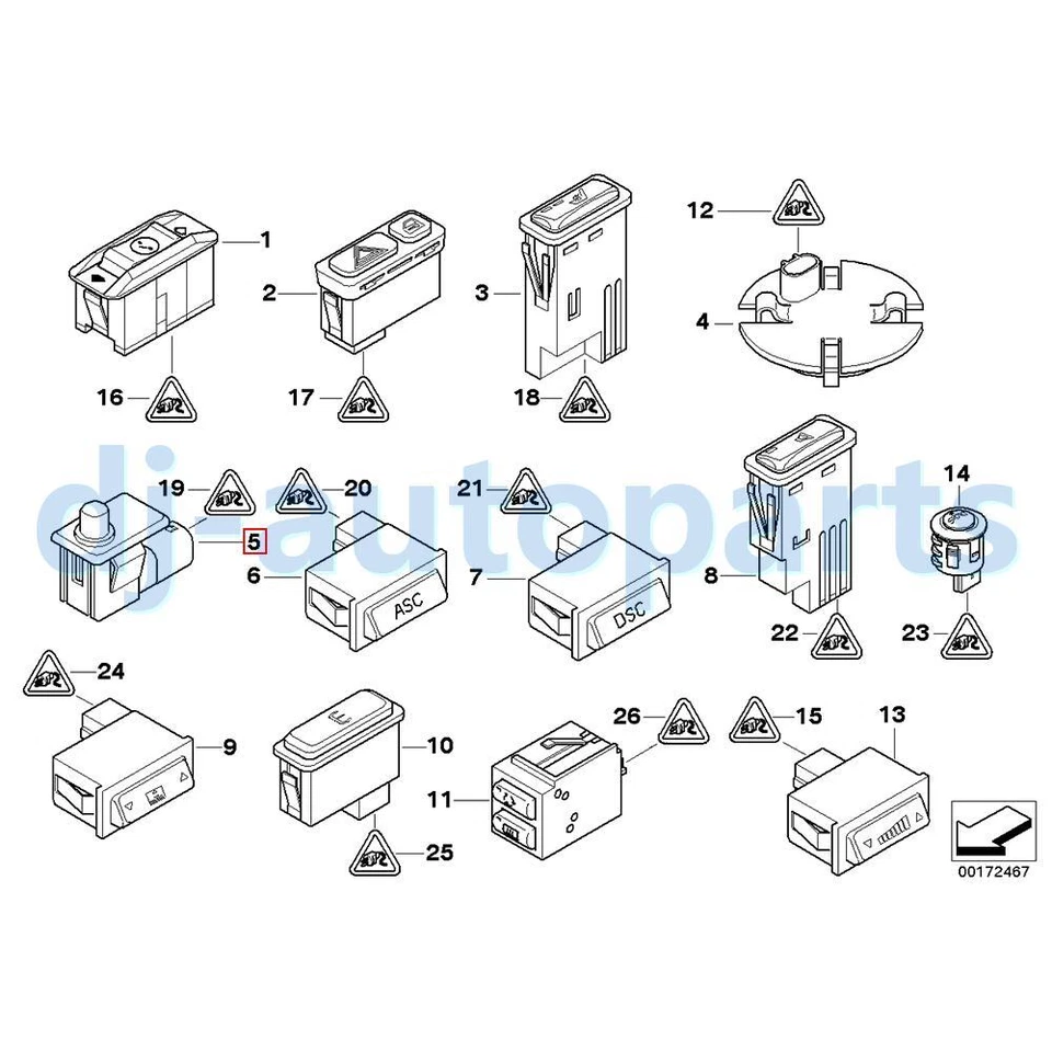 Alarm System Switch 61319119057 Fit For BMW Z4 E85 E86 E39 525i 528i 530i 540i Foto 2 de 4