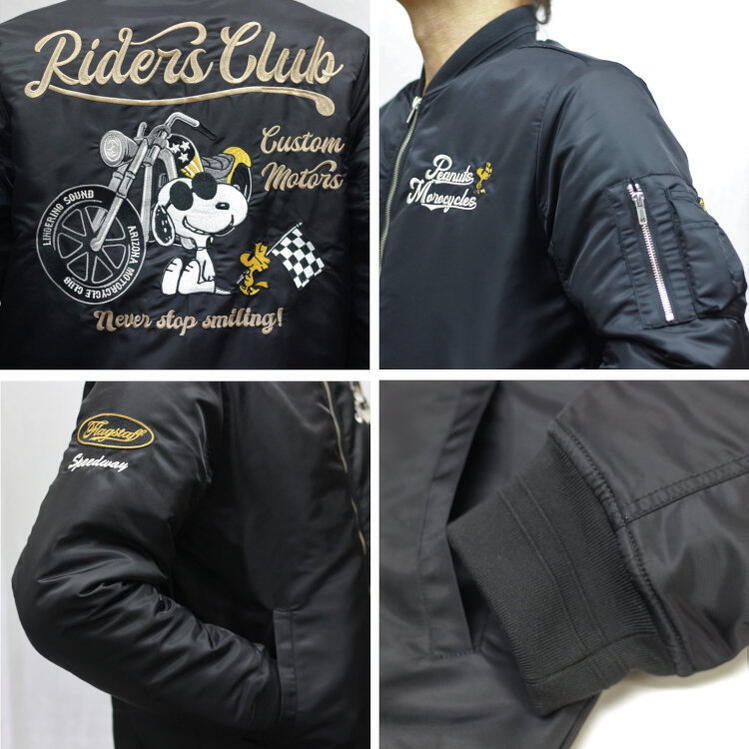 SNOOPY×Flagstaff PEANUTS BIKER MA-1 黒XL SNOOPY PEANUTS SNOOPY