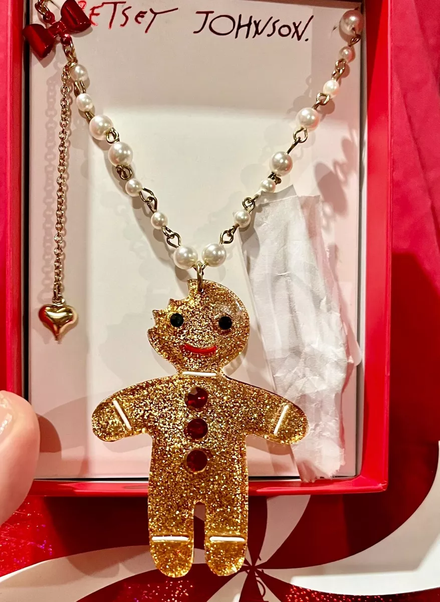 Authentic Betsey Johnson Gold Tone Gingerbread Man Bite Necklace