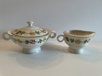 THEODORE HAVILAND New York SAYBROOK  Primrose Flowers Creamer & Sugar Bowl w/lid