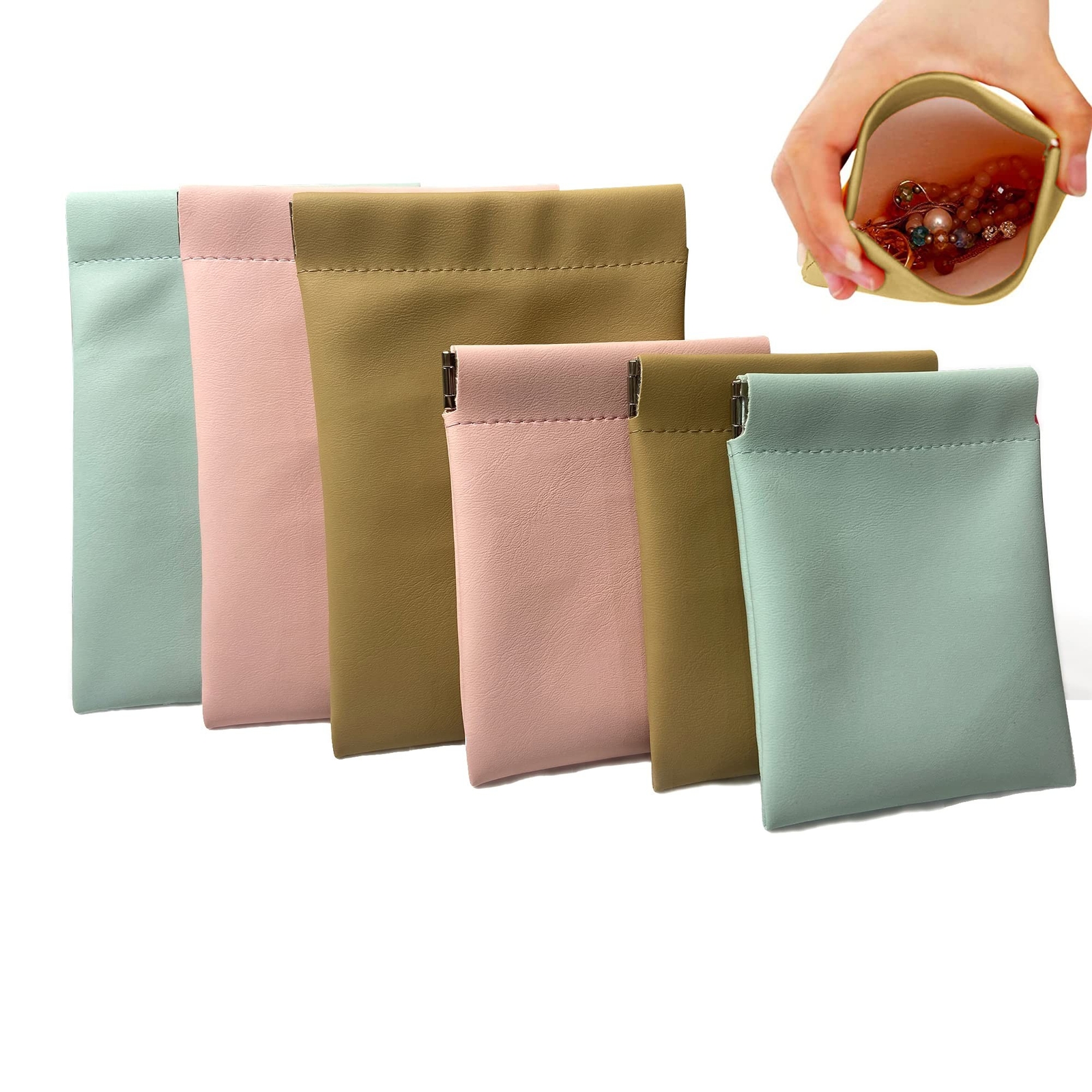 6-Piece Soft PU Leather Travel Jewelry and Cosmetic Bag Set