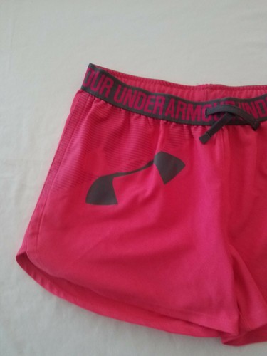 Girls UNDER ARMOUR HeatGear Active Running Gym Shorts -Youth XL Pink DRAWSTRING - Picture 2 of 5