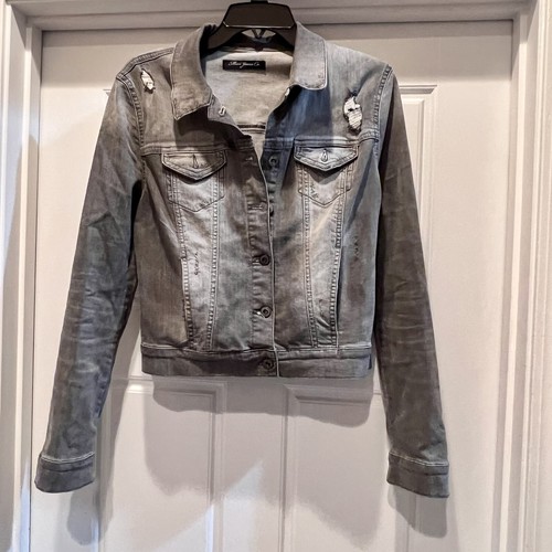 Mavi Jeans Denim Jacket Womens Small Gray Distressed Cropped Trucker - Picture 12 of 12