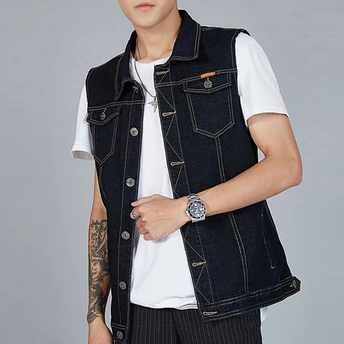 Chaleco informal para hombre Chaleco de mezclilla Chaqueta de jean Sin mangas De colección Punk Azul M-8XL - Imagen 11 de 16
