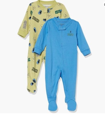 Baby Boys Black Panther Footed Sleeper Pajamas 2-Pack - Blue & Yellow -18 mo.