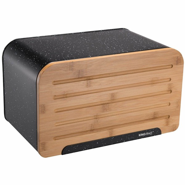 Schwarzer Weiß Gesprenkelter Brotkasten Brotbox Aus Edelstahl 35 X 20 X 21,5 Cm-image