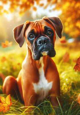 Boxer Fawn/White Uncropped Falling Leaves Flag