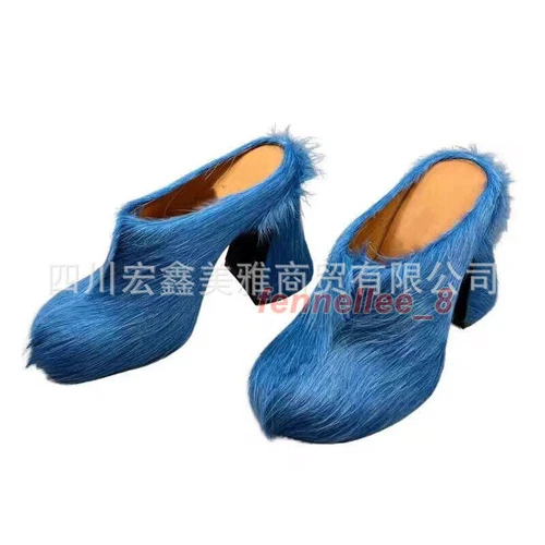 Zapatos de mula de crin de caballo con plataforma de tacón alto grueso talla grande para mujer - Imagen 9 de 31