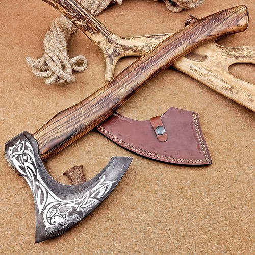 CUSTOM HAND FORGED Carbon Steel Viking VALHALLA Axe Tomahawk Throwing Axe T-1615