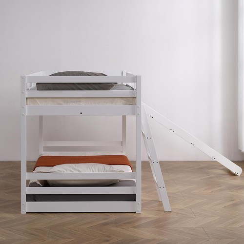 Wood Loft Bed Twin Over Twin Size Bunk Bed Size Bed Frames with Slide and Ladder - Picture 9 of 9