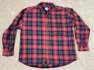 Vintage Basic Concepts Hi-Low Button Up Shirt Mens Large Plaid Collared Cuffed