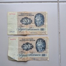 Lot de 2 billets du  Danemark de 20 Kroner 1972