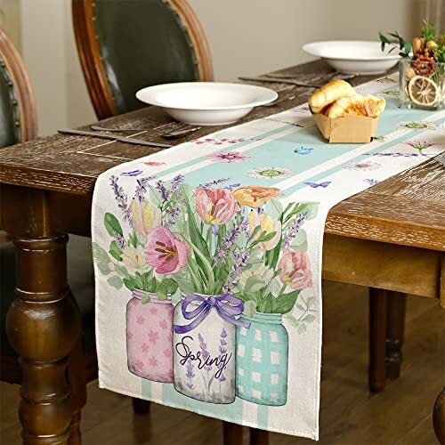 Floral Vase Spring Table Runner 13x72 Inch Table Runner 13''x72'' Blue - Picture 4 of 6