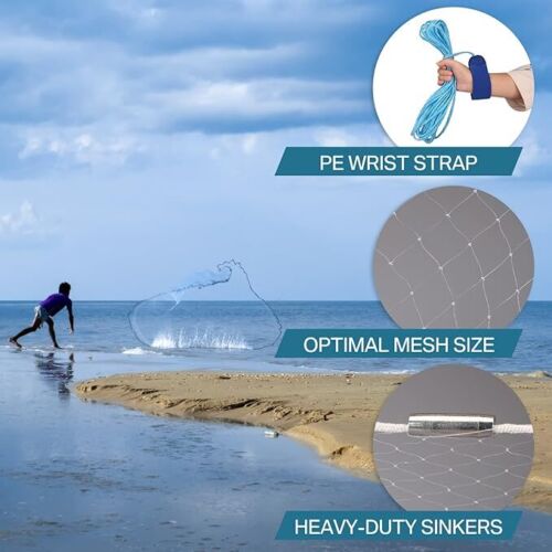 8FT Fishing Cast Net Bait Easy Throw Hand Cast Strong Nylon Mesh 3/8in Mesh Size - Picture 7 of 18