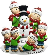Personalized SNOWMAN BUILDING FAMILY of 2-3-4-5-6 Christmas Tree Ornament 2020