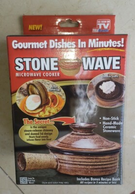 BRAND NEW TeleBrands 7370 Stone Wave Microwave Cooker Brown + Bonus Recipe Book