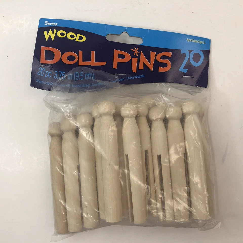 Alfileres redondos de madera para muñeca Darice 20 piezas color natural 9150-91 paquete abierto Foto 2 de 4