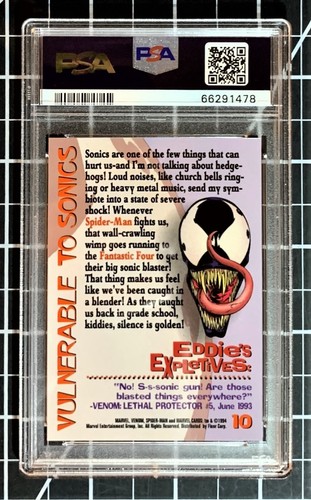 1994 Fleer Amazing Spider-Man - #10 Venom - Vulnerable to Sonics PSA 10 GEM MINT - Picture 4 of 4
