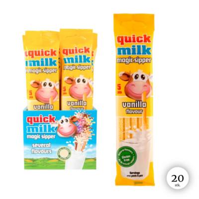 QUICK MILK - Vanilla - Trinkhalme mit Vanillegeschmack - 20 Stück (100 Halme)
