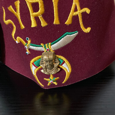 Vintage Syria Shriner's Masonic Bejeweled Fez Hat w/ Tassel and